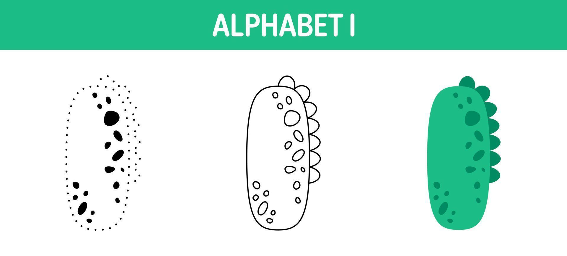 alfabet jag spårande och färg kalkylblad för barn vektor