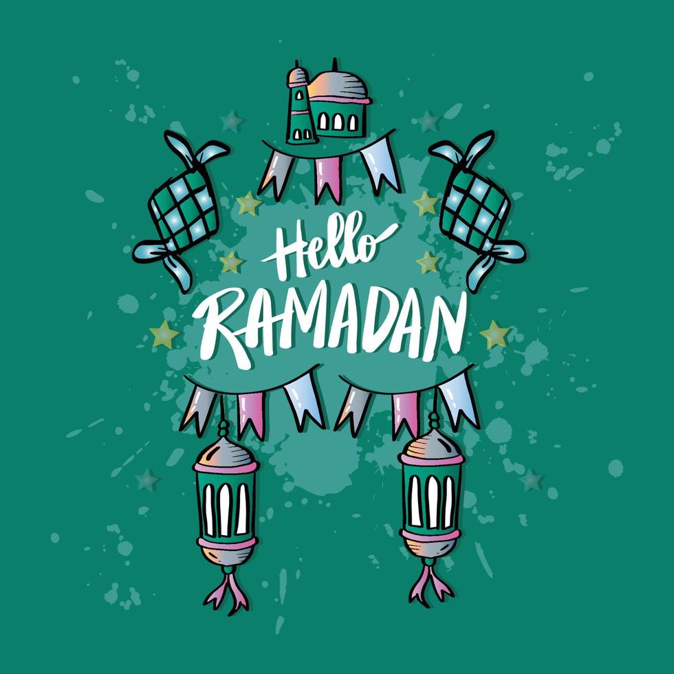 Hallo Ramadan. Hand Beschriftung Schöne Grüße Ramadan karem. vektor