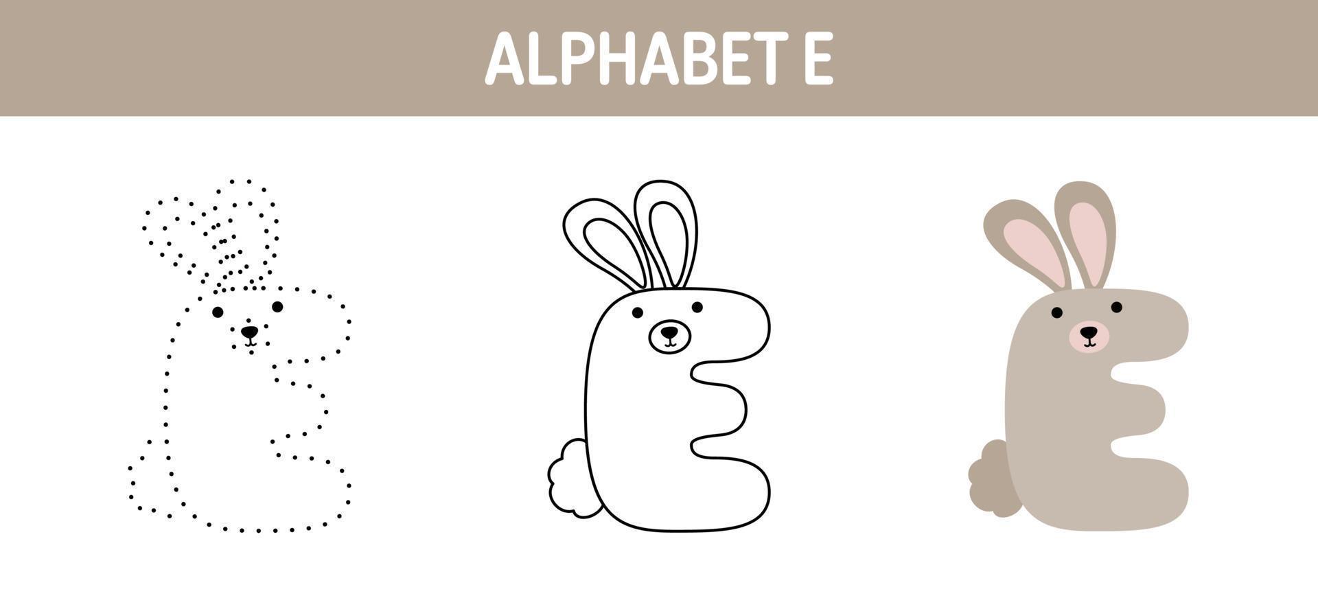 arbeitsblatt zum nachzeichnen und ausmalen von alphabet e für kinder vektor