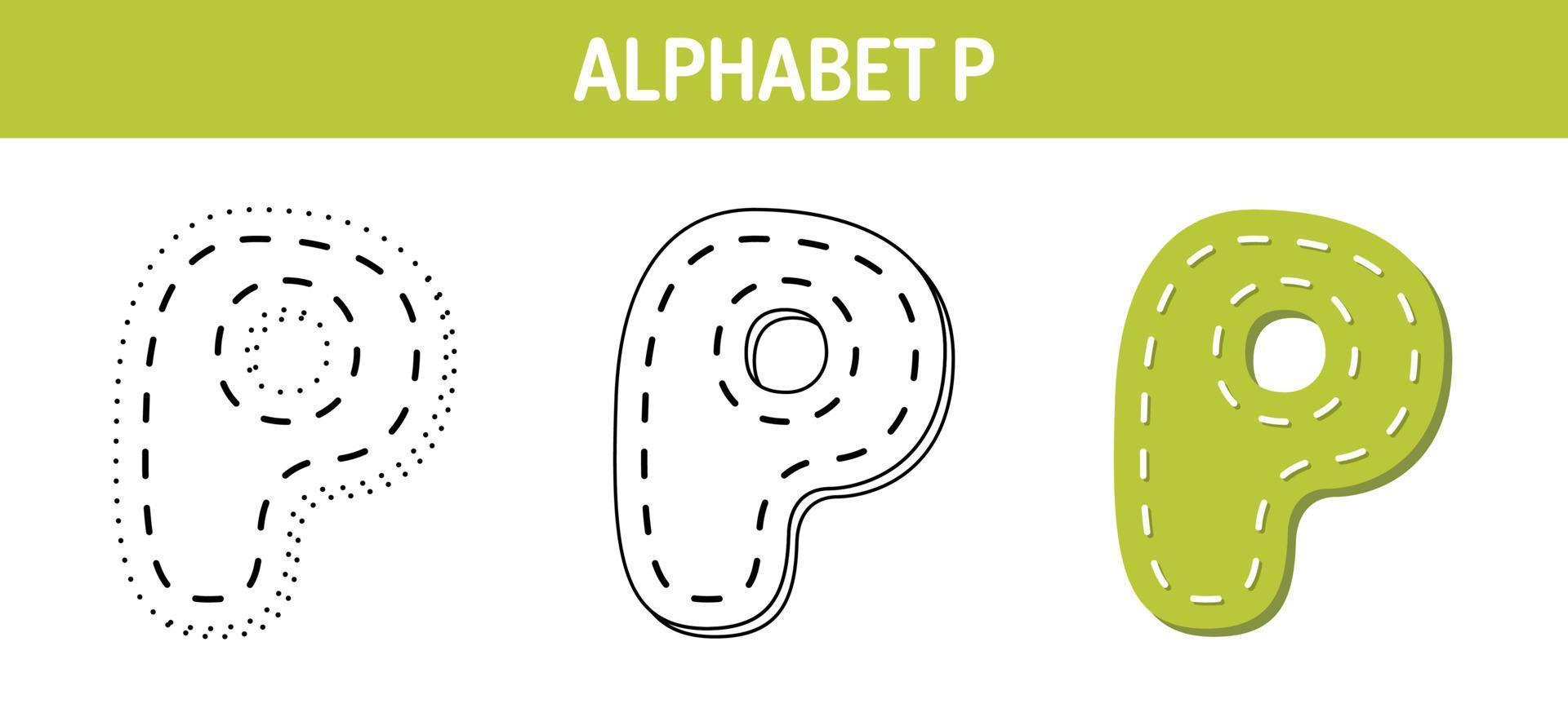 Arbeitsblatt zum nachzeichnen und ausmalen von alphabet p für kinder vektor