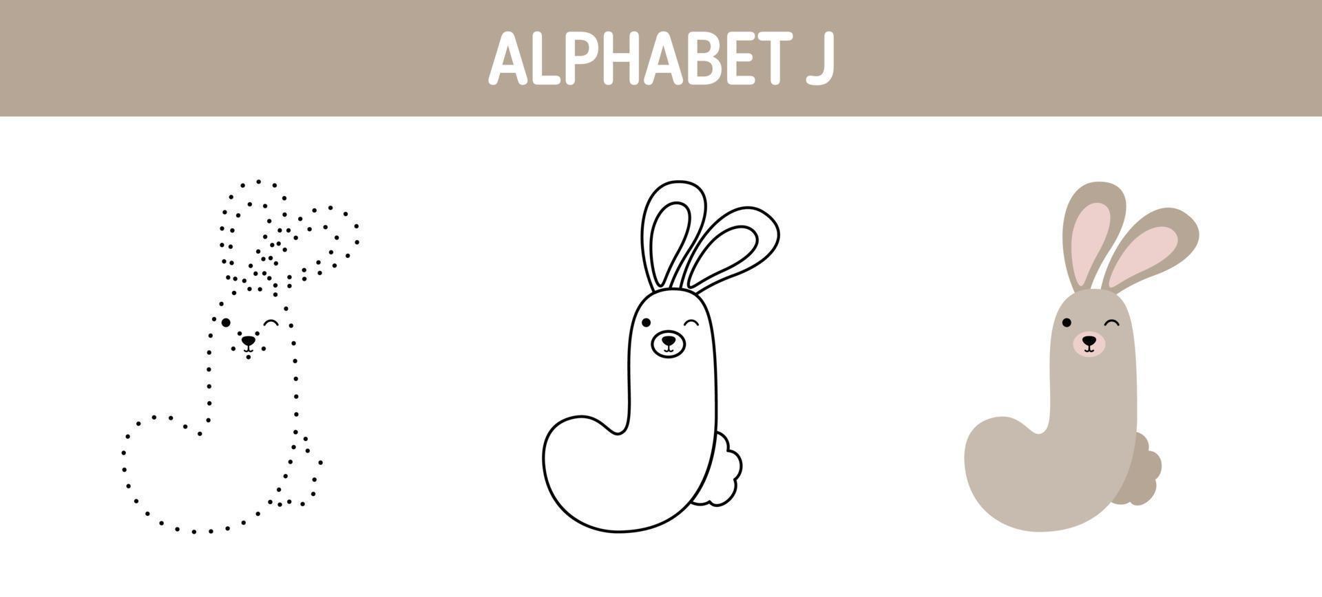 Arbeitsblatt zum nachzeichnen und ausmalen von alphabet j für kinder vektor