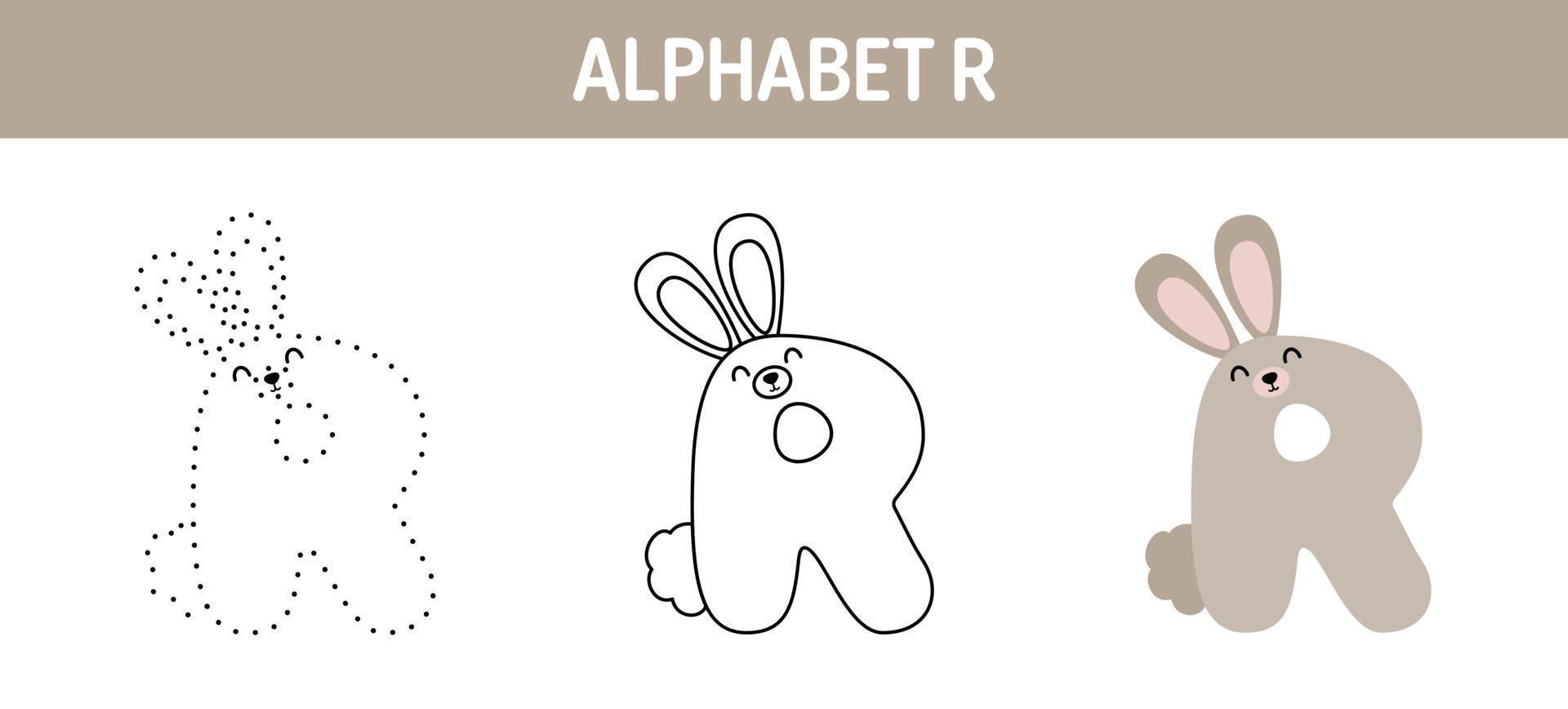 Arbeitsblatt zum nachzeichnen und ausmalen von alphabet r für kinder vektor