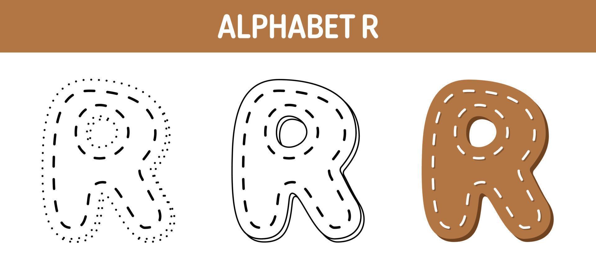 Arbeitsblatt zum nachzeichnen und ausmalen von alphabet r für kinder vektor