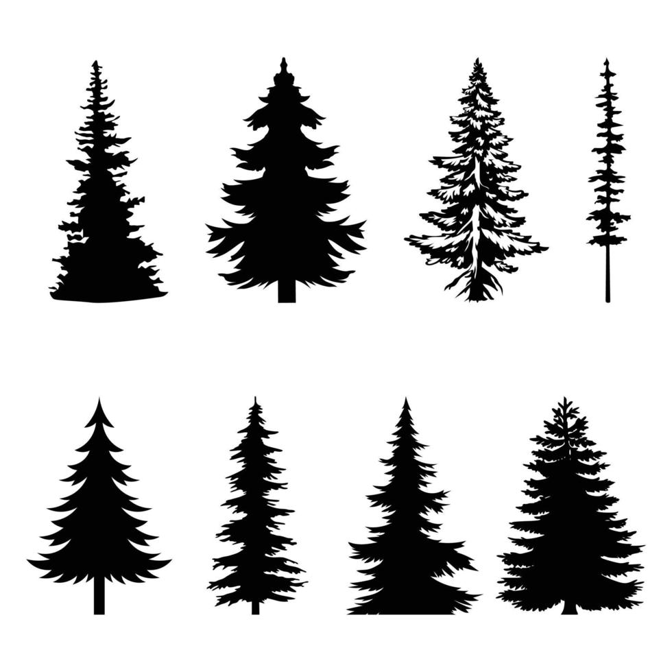 8 Fachmann Kiefer Bäume Silhouette vektor