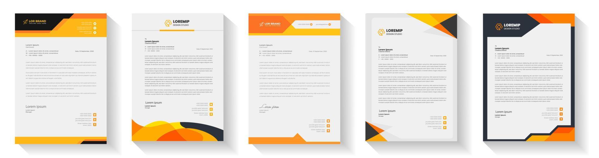 officiell minimal kreativ abstrakt professionell nyhetsbrev företags- modern företag förslag brev design mall uppsättning med gul Färg. brev huvud design uppsättning med orange Färg. vektor