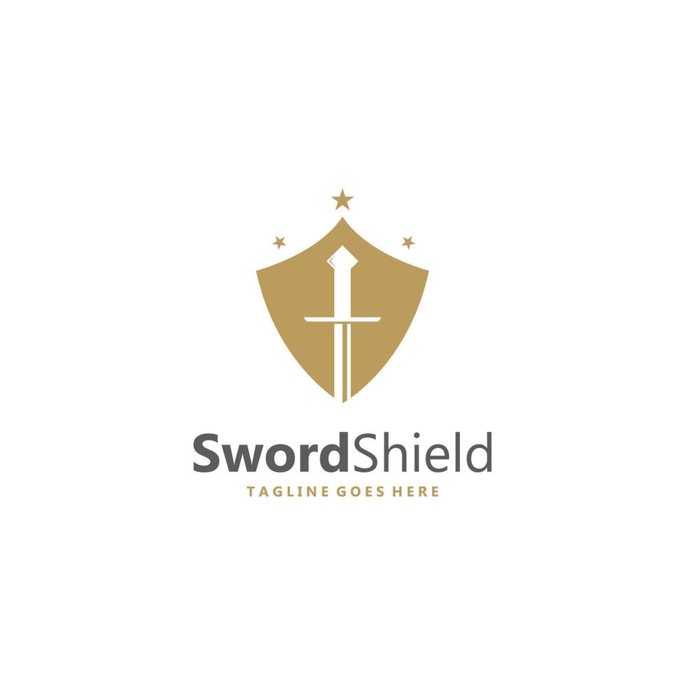Schwert und Schild-Logo-Design. vektor