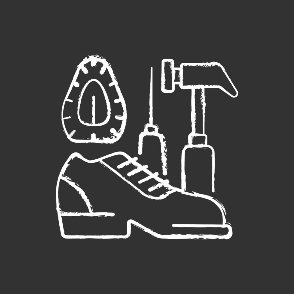 Schuhreparatur und Überholung Kreide weißes Symbol auf schwarzem Hintergrund vektor