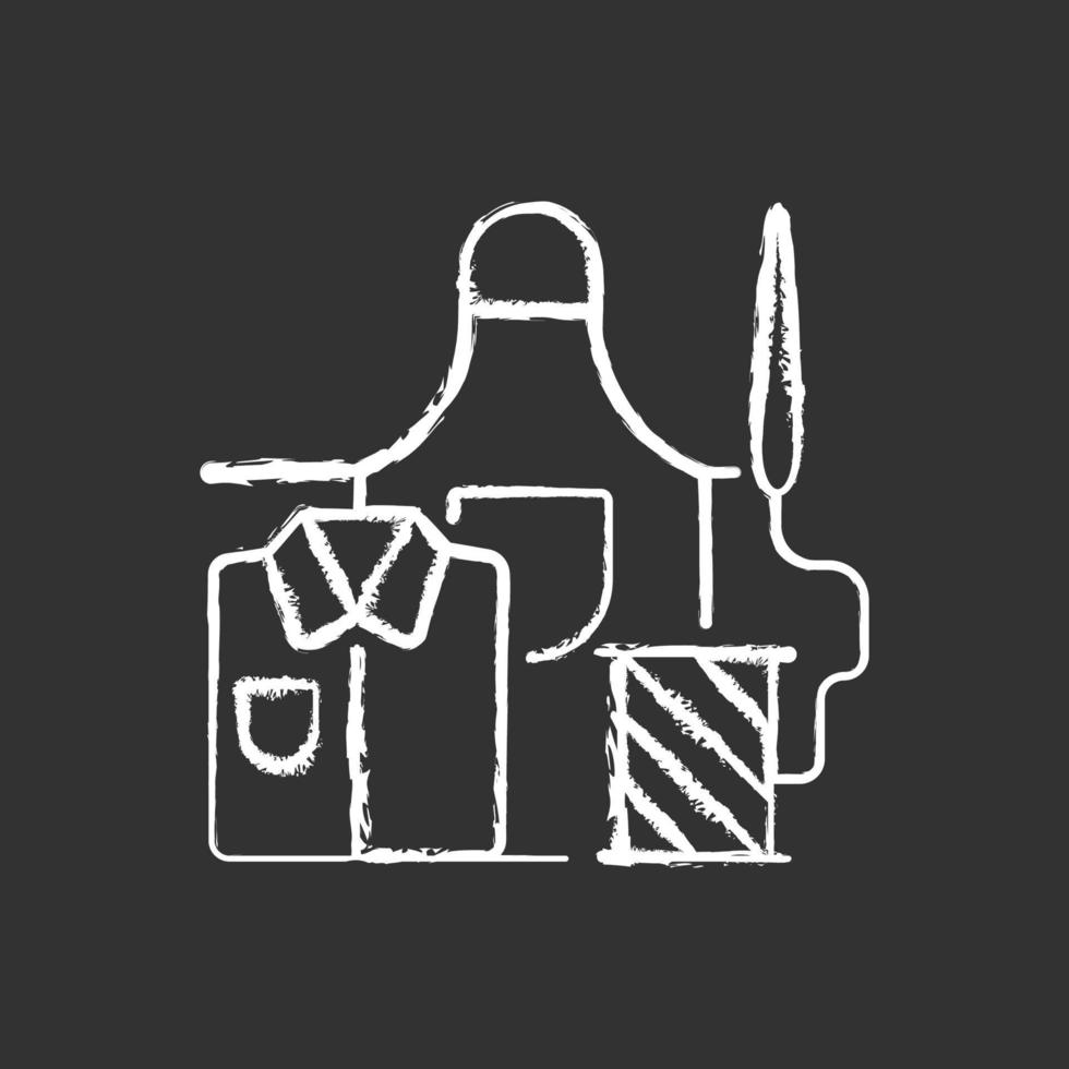 Arbeitskleidung Reparatur Kreide weiße Ikone auf schwarzem Hintergrund vektor