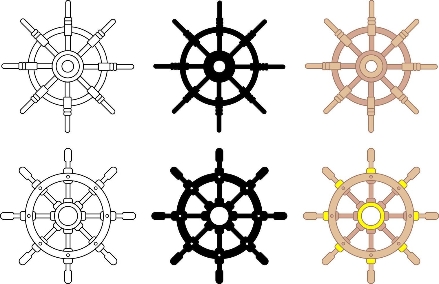 samling av styrning hjul. fartyg, Yacht retro hjul symbol. nautisk roder ikon. platt design vektor