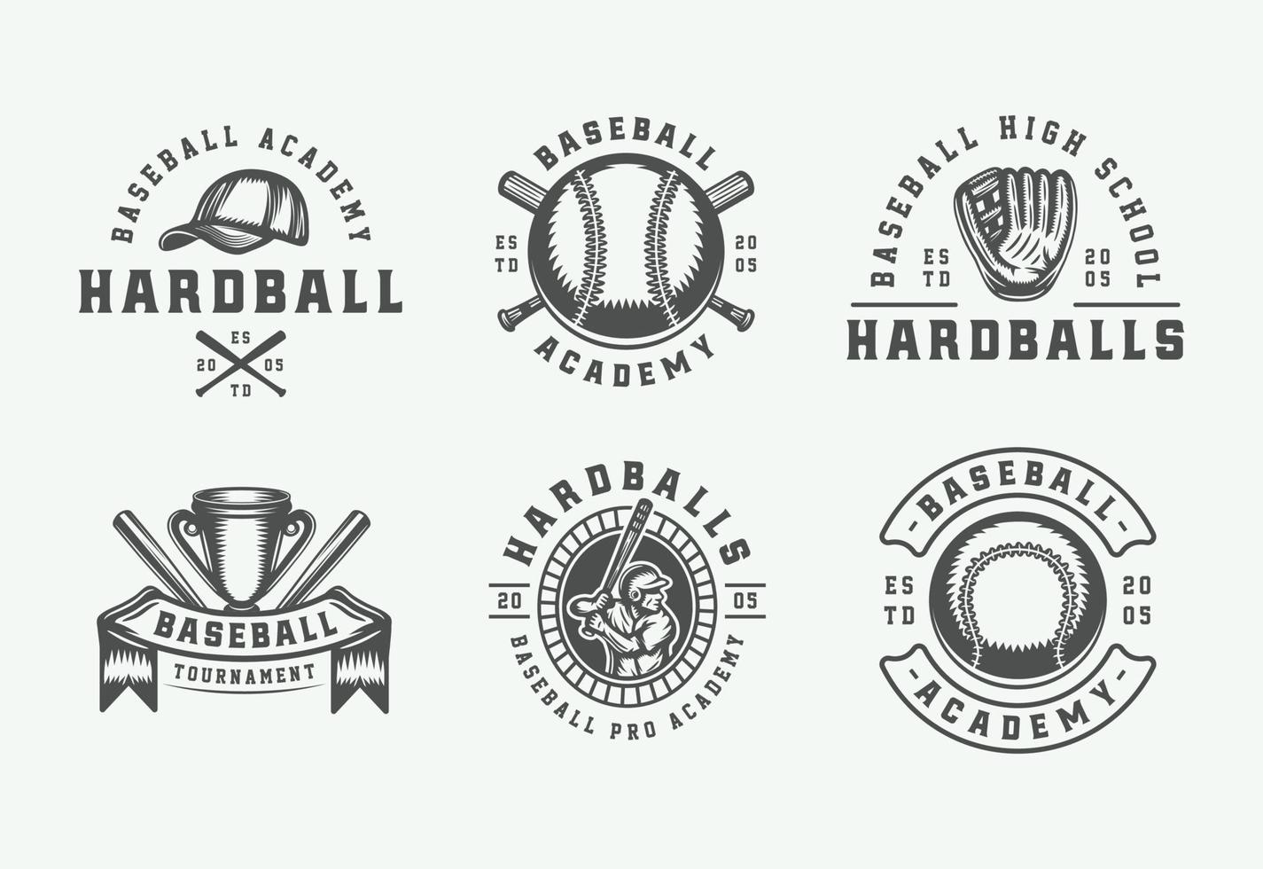 Jahrgang Baseball Sport Logos, Embleme, Abzeichen, Zeichen, Etiketten. einfarbig Grafik Kunst. Vektor Illustration.