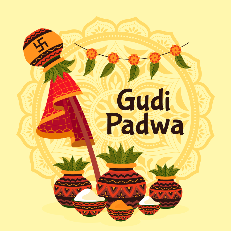 Gudi Padwa Design mit einigen Töpfen vektor