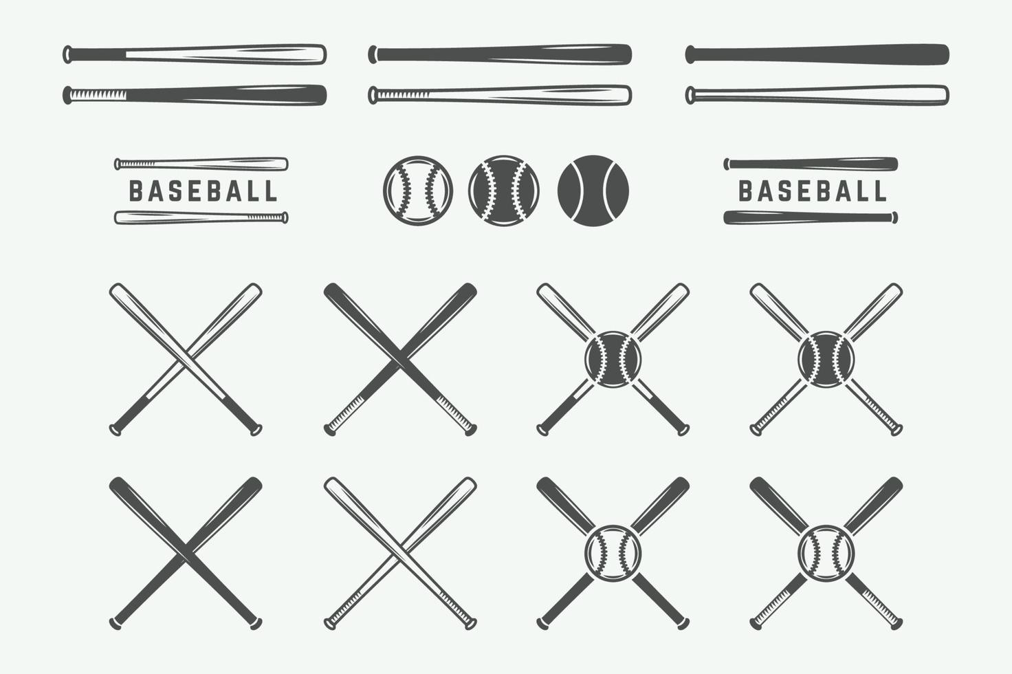 grundläggande rgbvintage baseboll logotyper, emblem, märken och design element. svartvit grafisk konst. vektor illustration