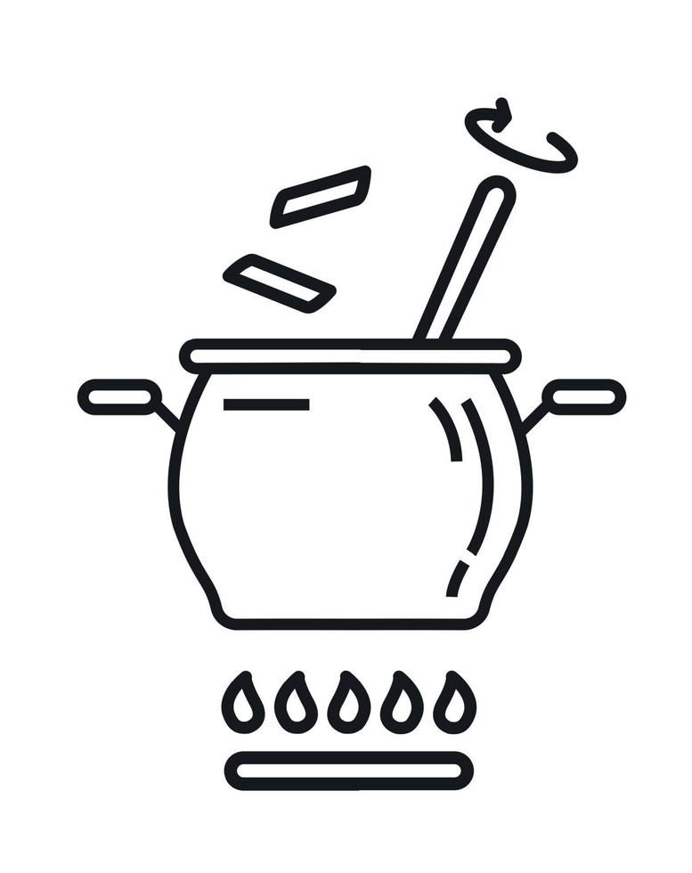 en kastrull på en gas spis. vektor illustration. linje stil