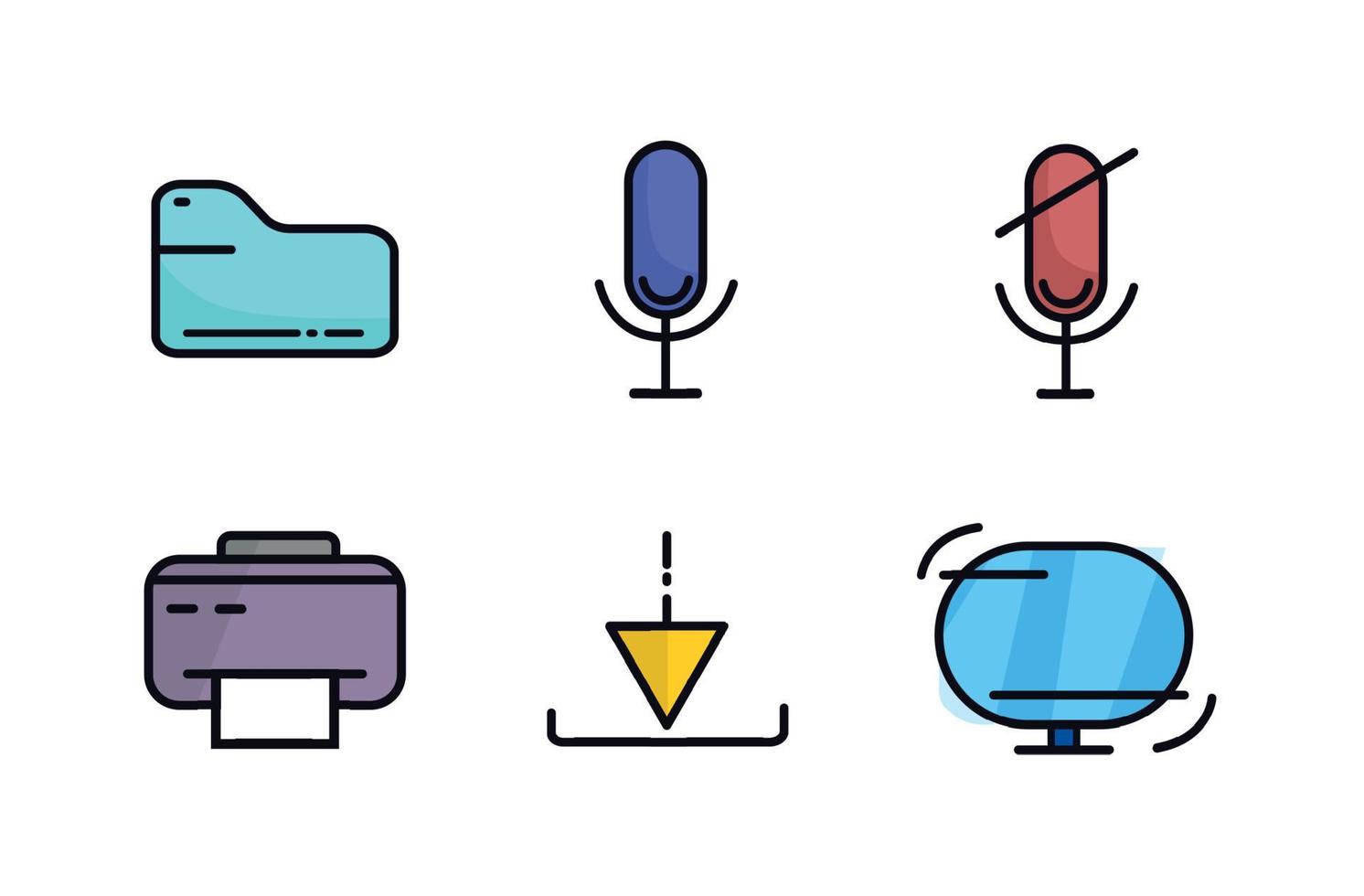 Computer Symbole. Symbole Satz. Ordner, Datei, Fax, Brief, Nachricht, Mikrofon vektor