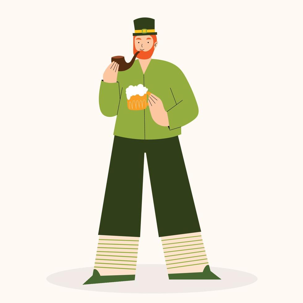 ein st Patricks Tag Poster mit ein Mann im ein Grün Outfit und ein Rohr.Vektor Hand gezeichnet Illustration. vektor