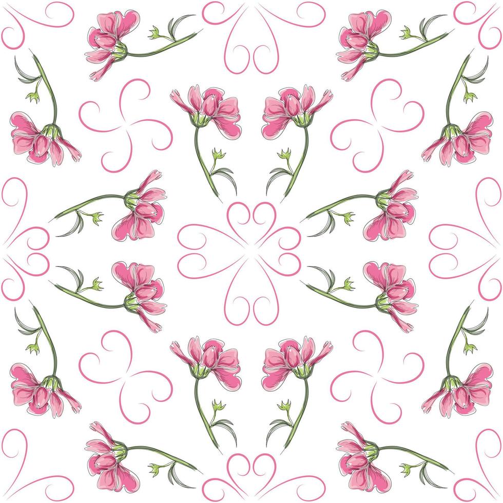 modern nahtlos Blumen- Muster, handgemalt Rosa Blumen auf ein Weiß Hintergrund. ein elegant Vorlage zum modisch Drucke, Drucken, Webseite Design. vektor