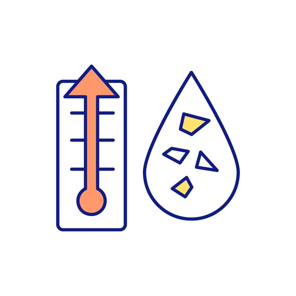 Thermometer neben Mikroplastikpartikeln RGB-Farbsymbol vektor