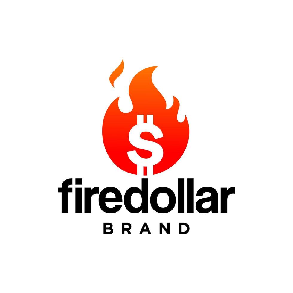 dollar tecken med brand ikon logotyp design. brinnande pengar med flamma logotyp vektor design. brand dollar logotyp.