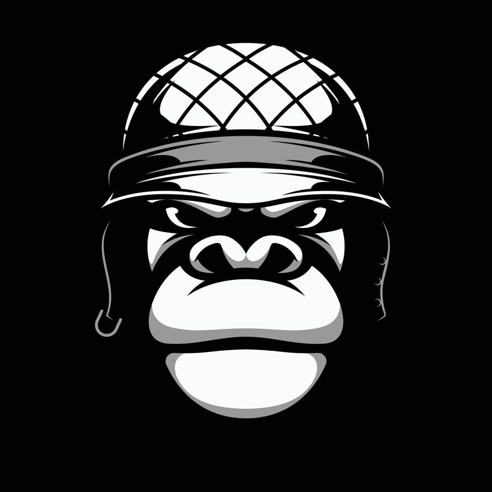 gorilla soldat svart och vit maskot design vektor