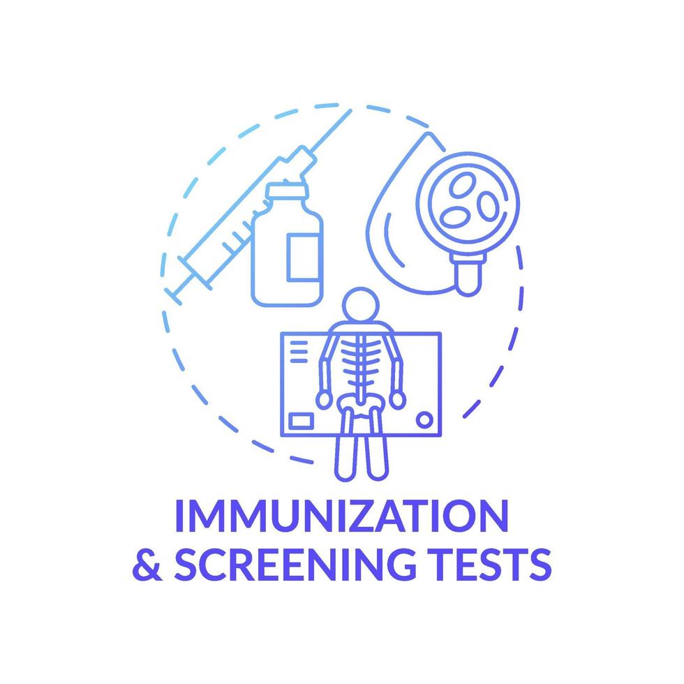 Immunisierungs- und Screening-Tests blaues Gradientenkonzept-Symbol vektor