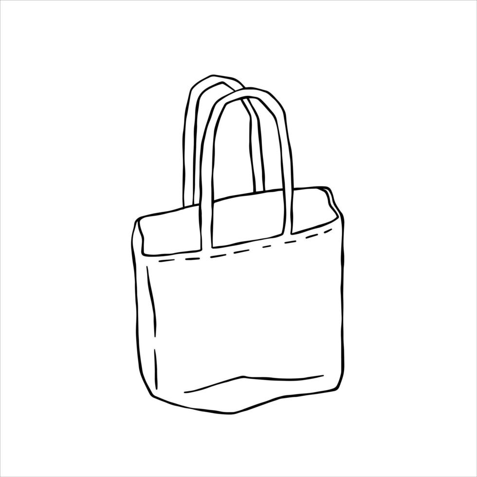 Segeltuch Tasche Tasche. Stoff Öko Käufer. Gliederung Karikatur Illustration. wiederverwendbar Tasche zum Lebensmittel vektor