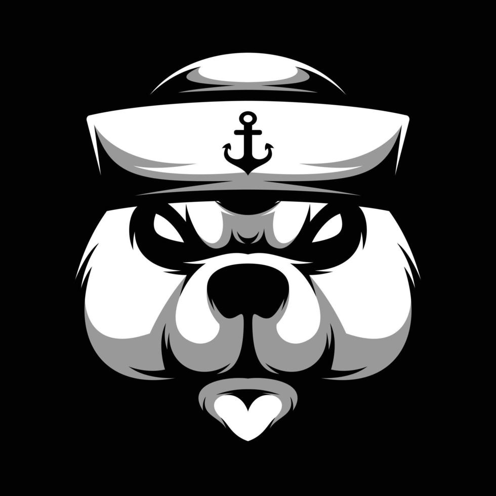 Björn sjöman svart och vit maskot design vektor