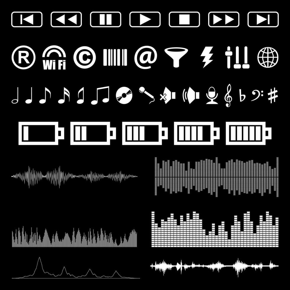 Klang Musik- Symbole einstellen Audio- Zeichen und Symbole. vektor