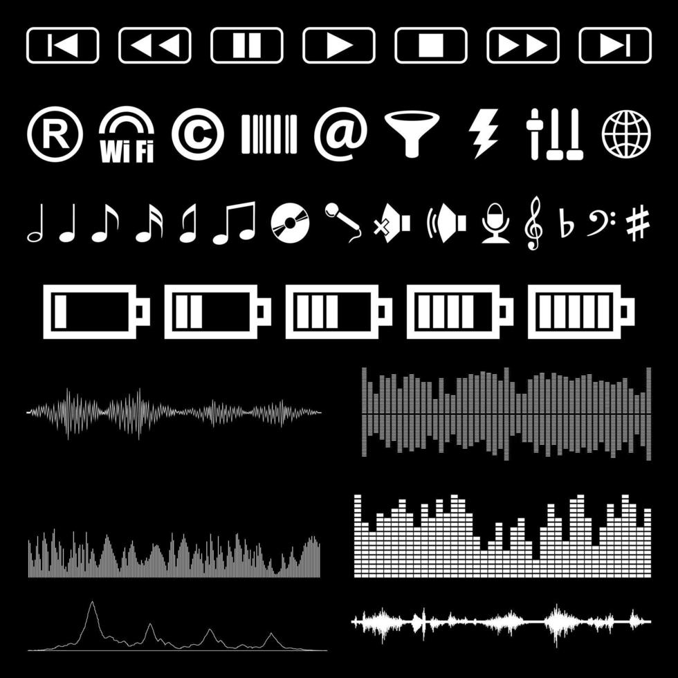 ljud musik ikoner uppsättning audio tecken och symboler. vektor