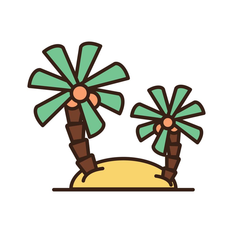 resa. handflatan träd ikon i de sand. vektor illustration av en färgad handflatan träd på en sand ö
