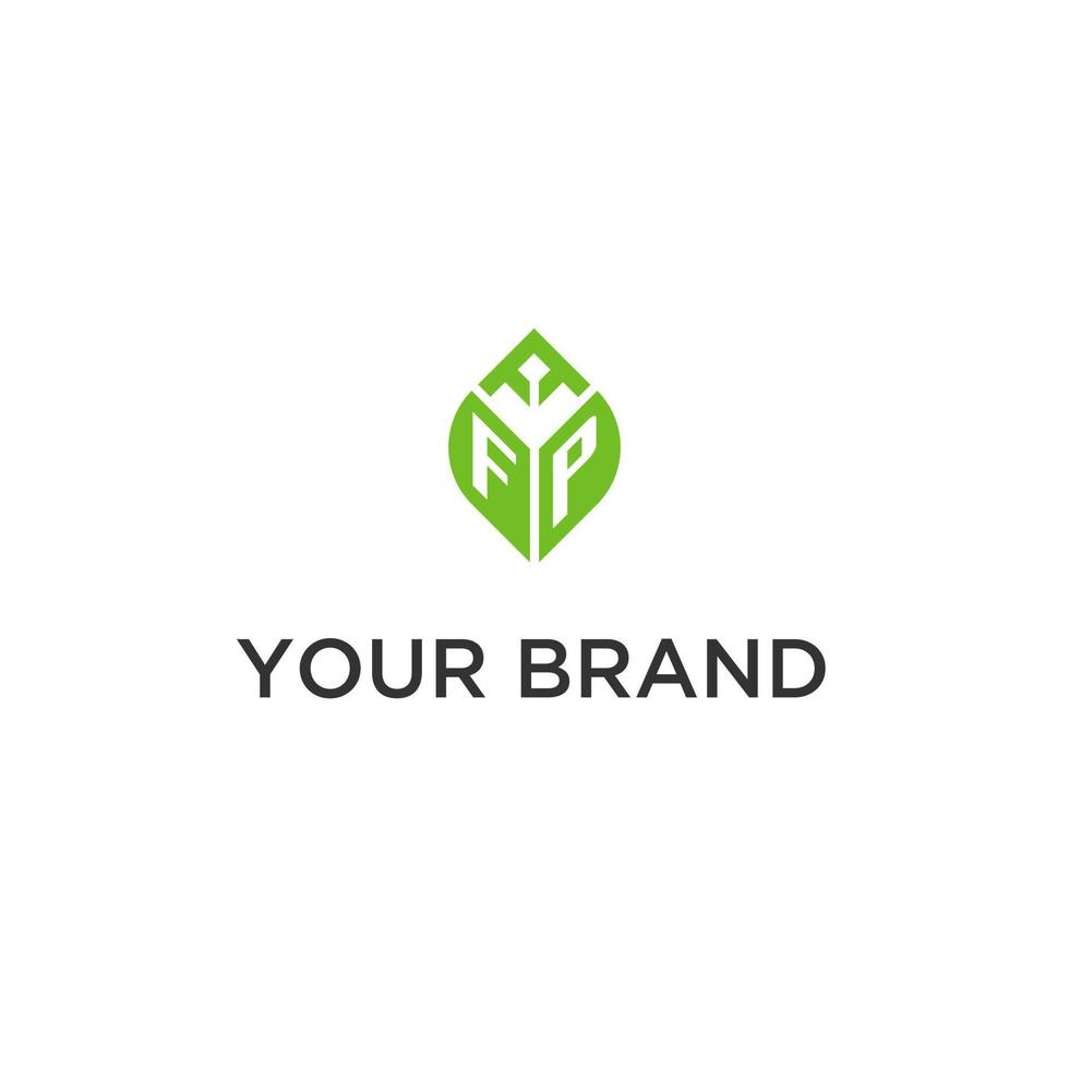 fp monogram med blad logotyp design idéer, kreativ första brev logotyp med naturlig grön löv vektor