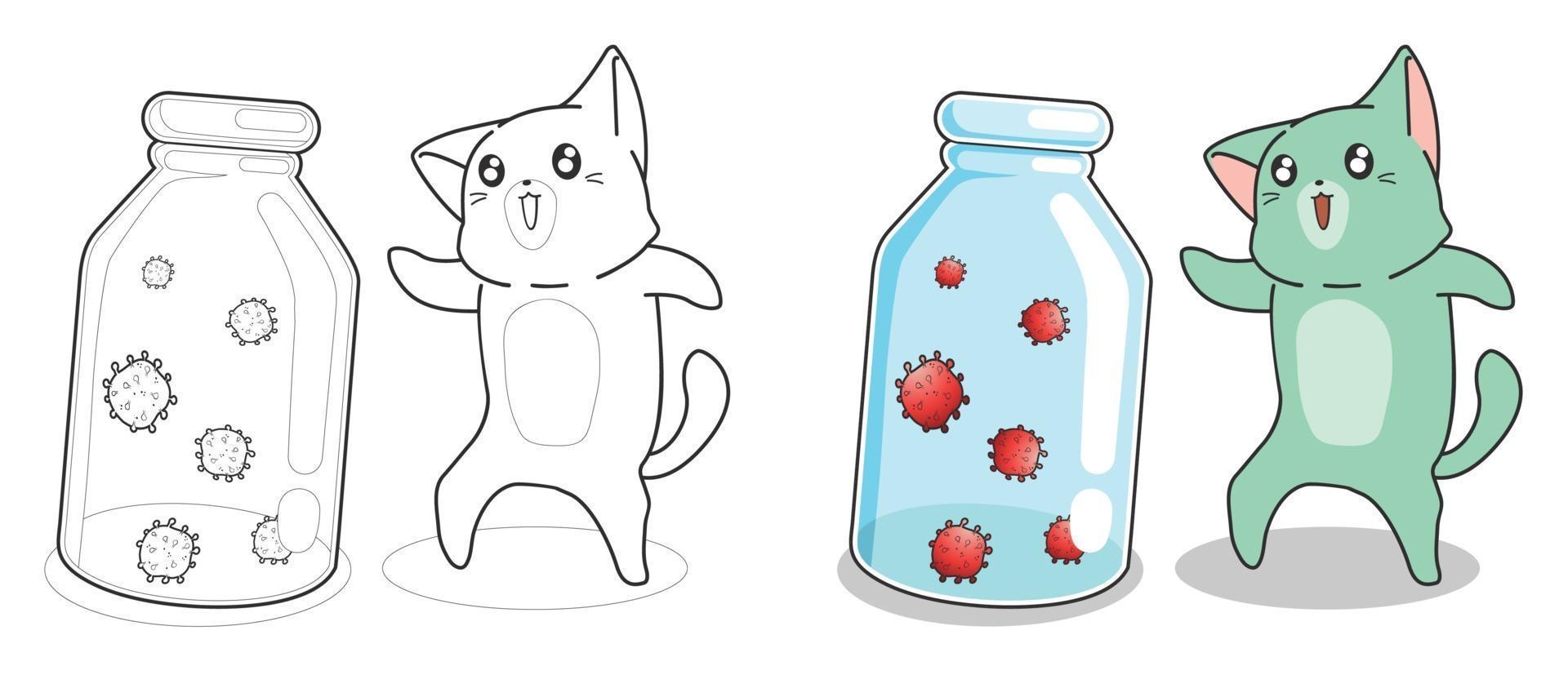 bedårande katt och virus tecknad målarbok för barn vektor