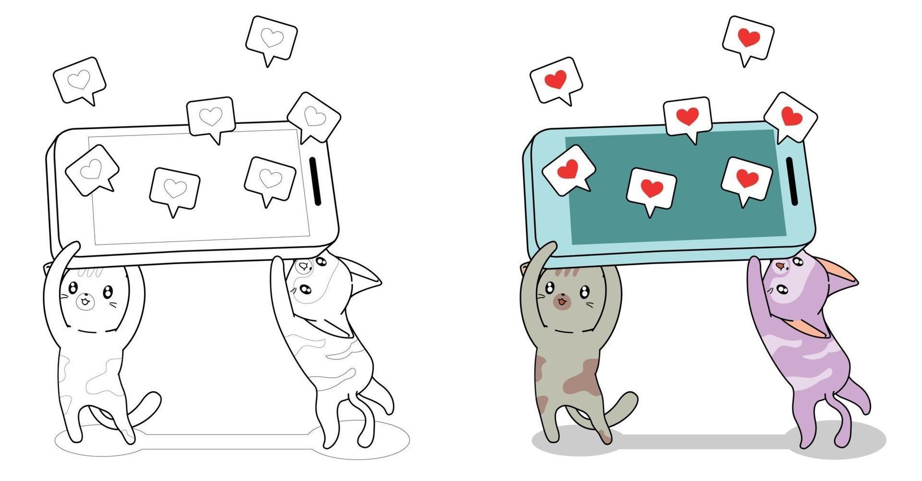 Cartoon-Katzen heben Handy-Malvorlagen für Kinder vektor