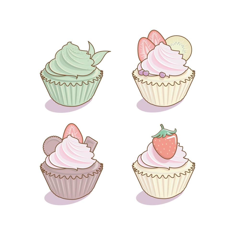 Cupcake Charakter süß Karikatur kawaii Stil, süß Kuchen isoliert auf Weiß Hintergrund Illustration vektor