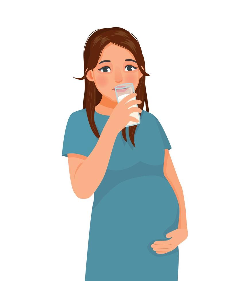schön schwanger Frau Trinken ein Glas von Milch vektor
