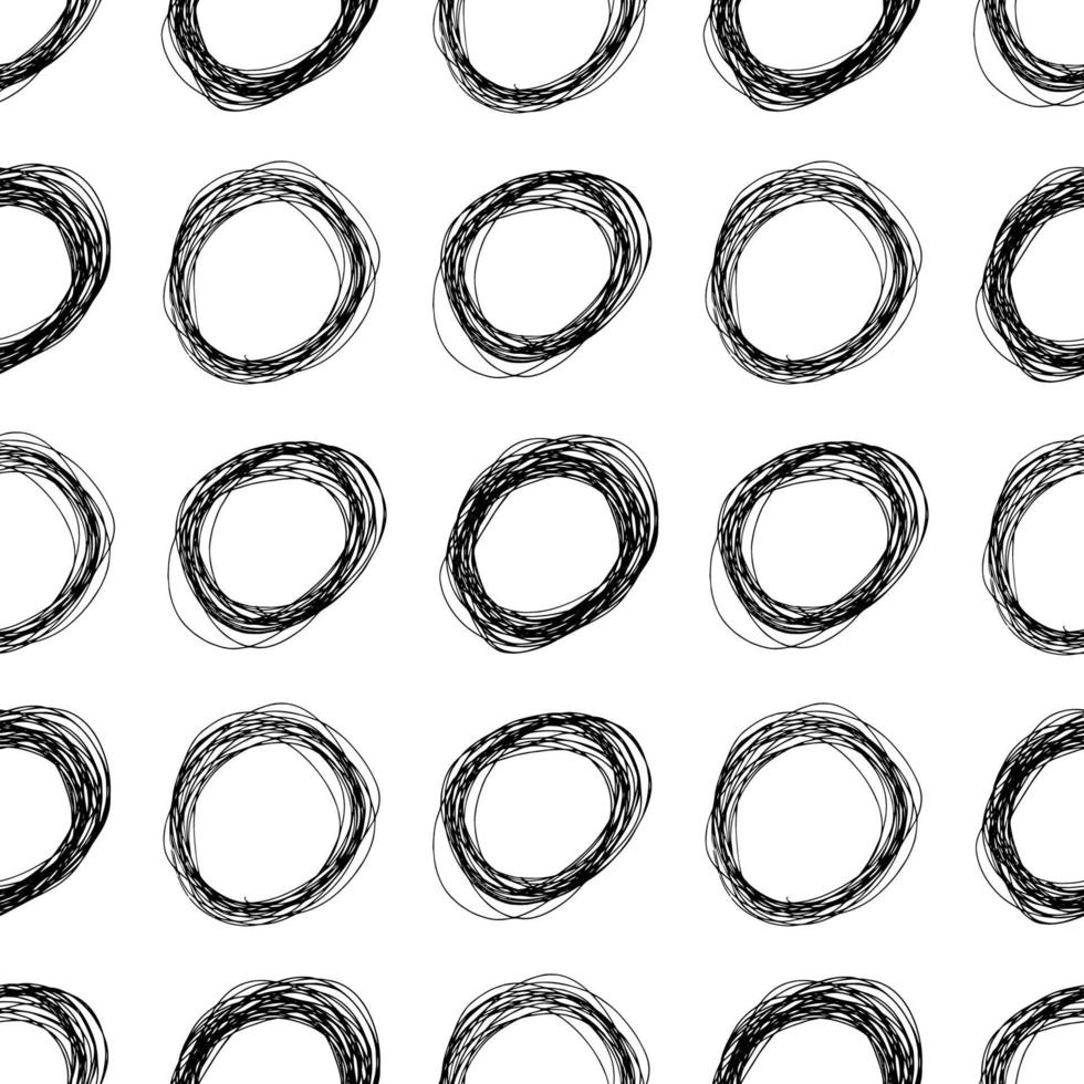 sömlös mönster med svart skiss hand dragen penna klottra ellips form på vit bakgrund. abstrakt grunge textur. vektor illustration