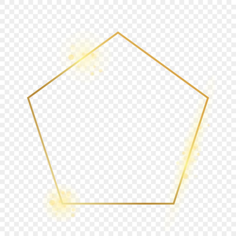 Gold glühend Pentagon gestalten Rahmen isoliert auf Hintergrund. glänzend Rahmen mit glühend Auswirkungen. Vektor Illustration.