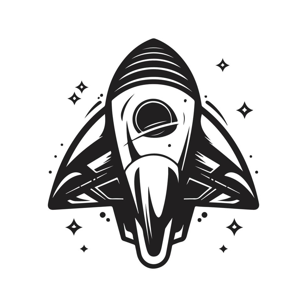 rymdskepp, logotyp begrepp svart och vit Färg, hand dragen illustration vektor