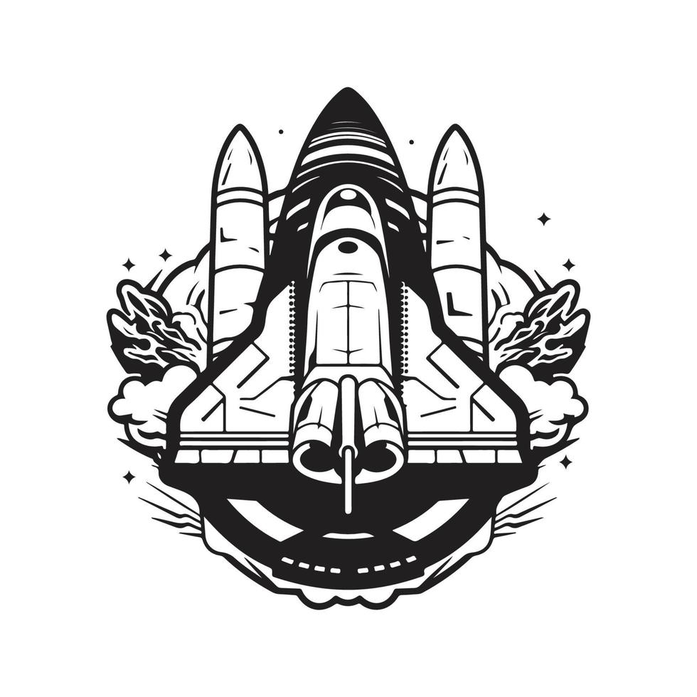 Raumschiff, Logo Konzept schwarz und Weiß Farbe, Hand gezeichnet Illustration vektor