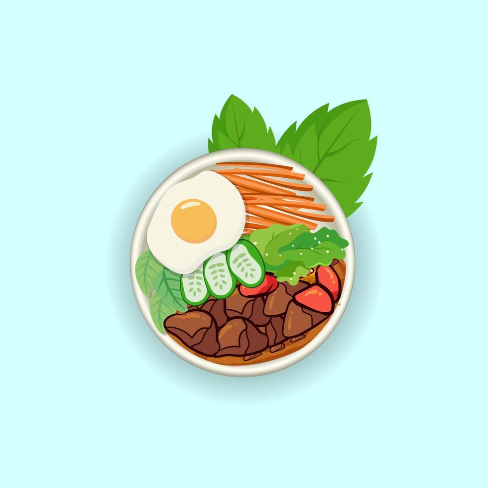 bibimbap minimal einzigartig Vektor mit Stäbchen einstellen Koreanisch Korea Schüssel Koch heiß köstlich würzen Suppe Fleisch Mahlzeit Gemüse gesund Reis bibimbap Kimchi Clip Kunst Restaurant isoliert Vorlage Hintergrund.