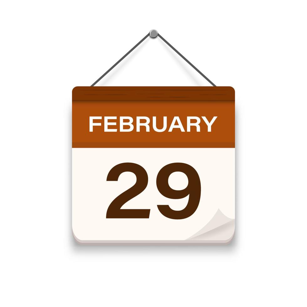 februari 29, kalender ikon med skugga. dag, månad. möte utnämning tid. händelse schema datum. platt vektor illustration.