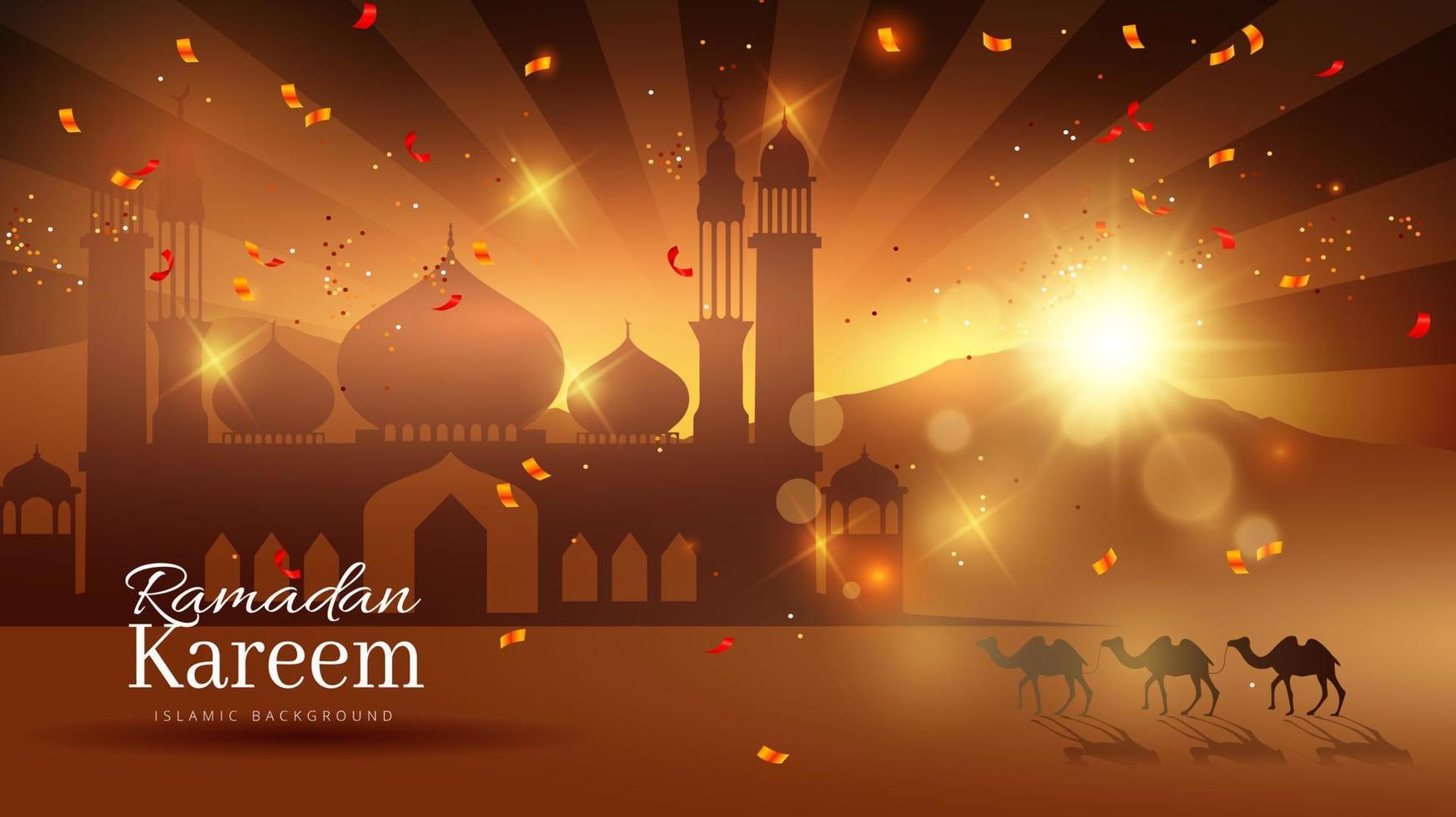 Ramadan kareem Hintergrund. mit Moschee Silhouette, zum islamisch Gruß Karte und Poster. vektor