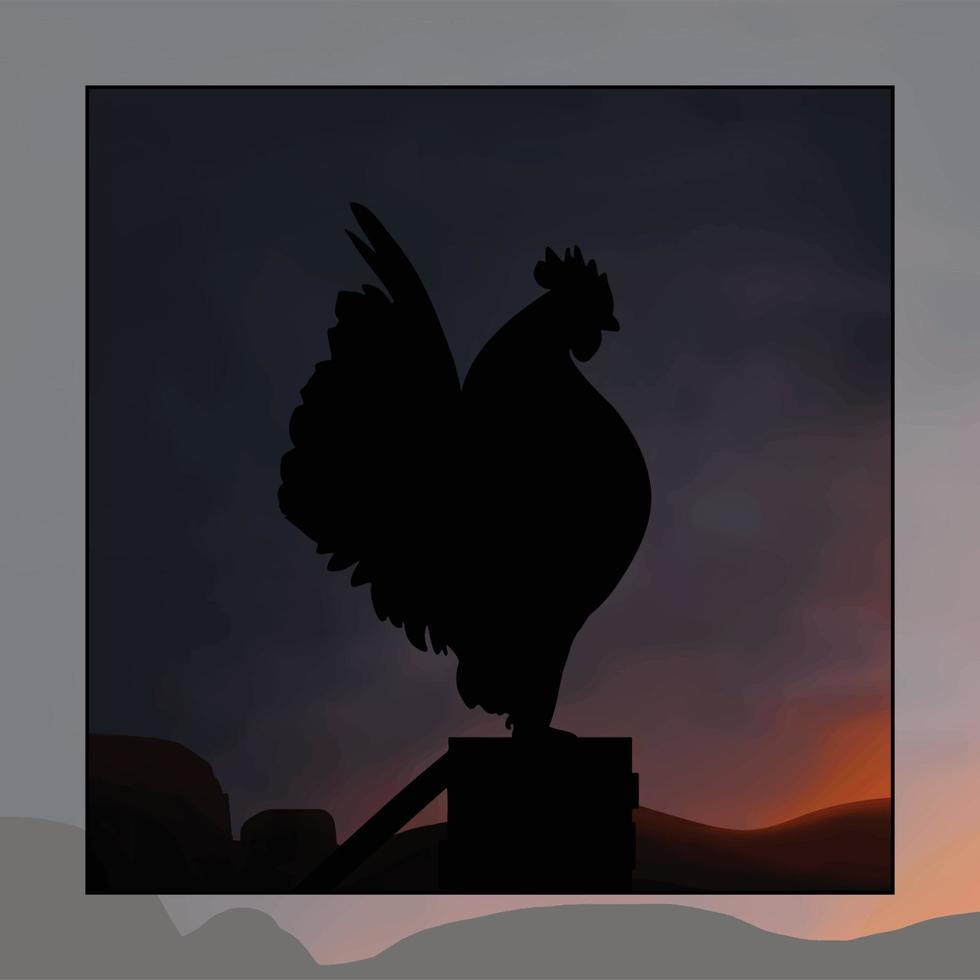 Illustration von ein Hahn mit das Sonne steigend hinter ihn. Vektor Illustration von ein Hahn