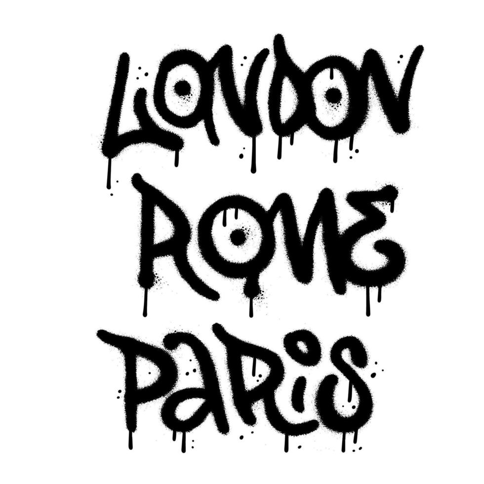 London , rom, paris - urban graffiti text av europeisk huvudstad stad logotyper. vektor typografi isolerat element vit bakgrund