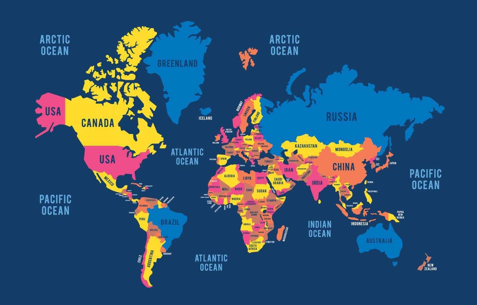 detaljerad värld Karta med Land namn vektor