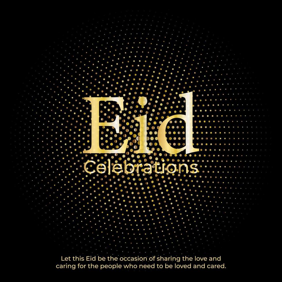 elegant eid mubarak design i gyllene Färg med skinande text, bakgrund och skön Citat. vektor mall