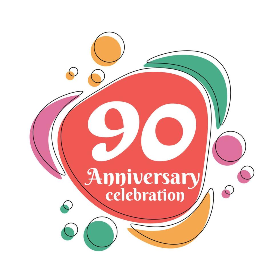 90 .. Jahrestag Feier Logo bunt Design mit Luftblasen auf Weiß Hintergrund abstrakt Vektor Illustration
