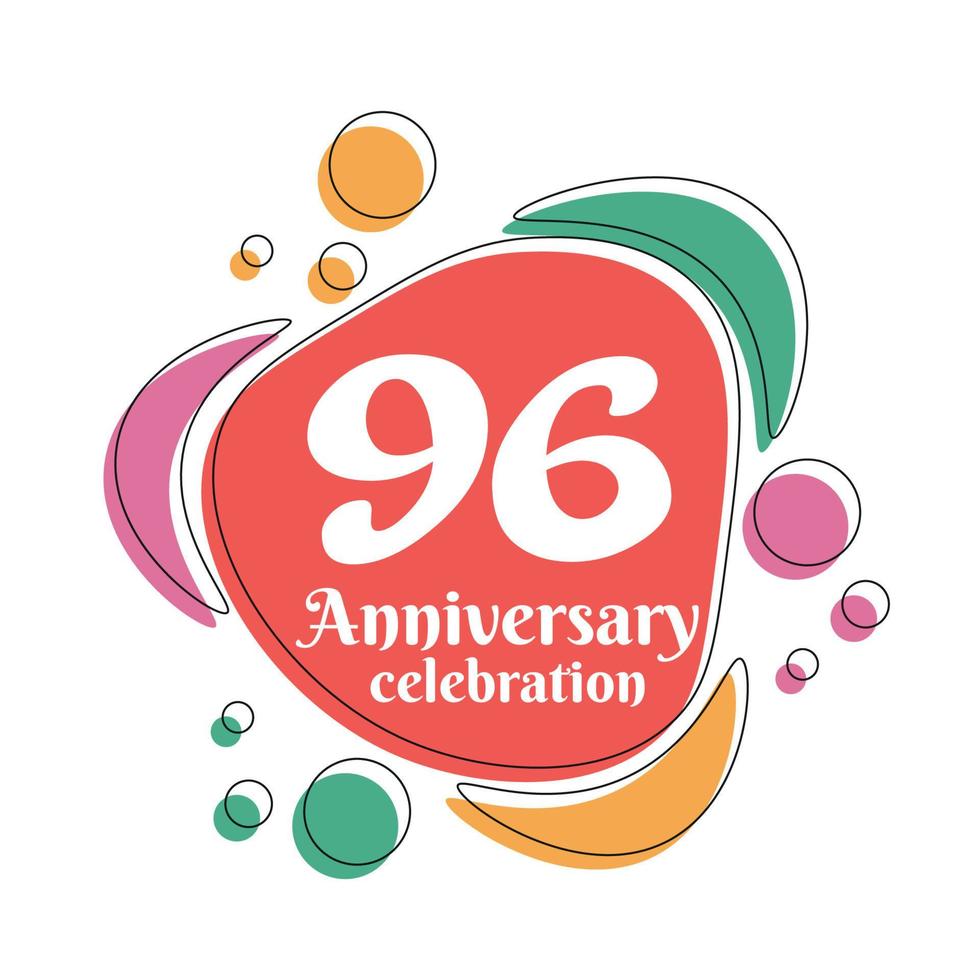 96: e årsdag firande logotyp färgrik design med bubblor på vit bakgrund abstrakt vektor illustration