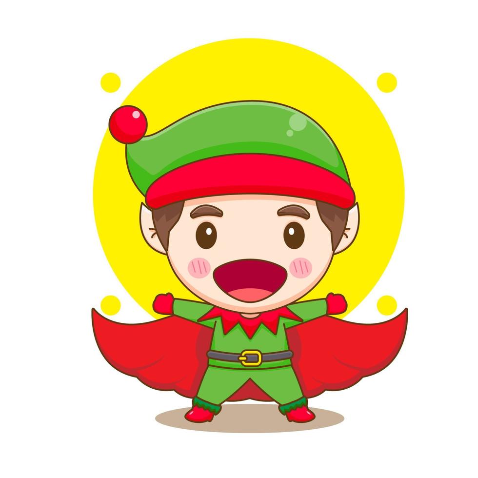 süß Elf mit rot Mantel Chibi Karikatur Charakter vektor