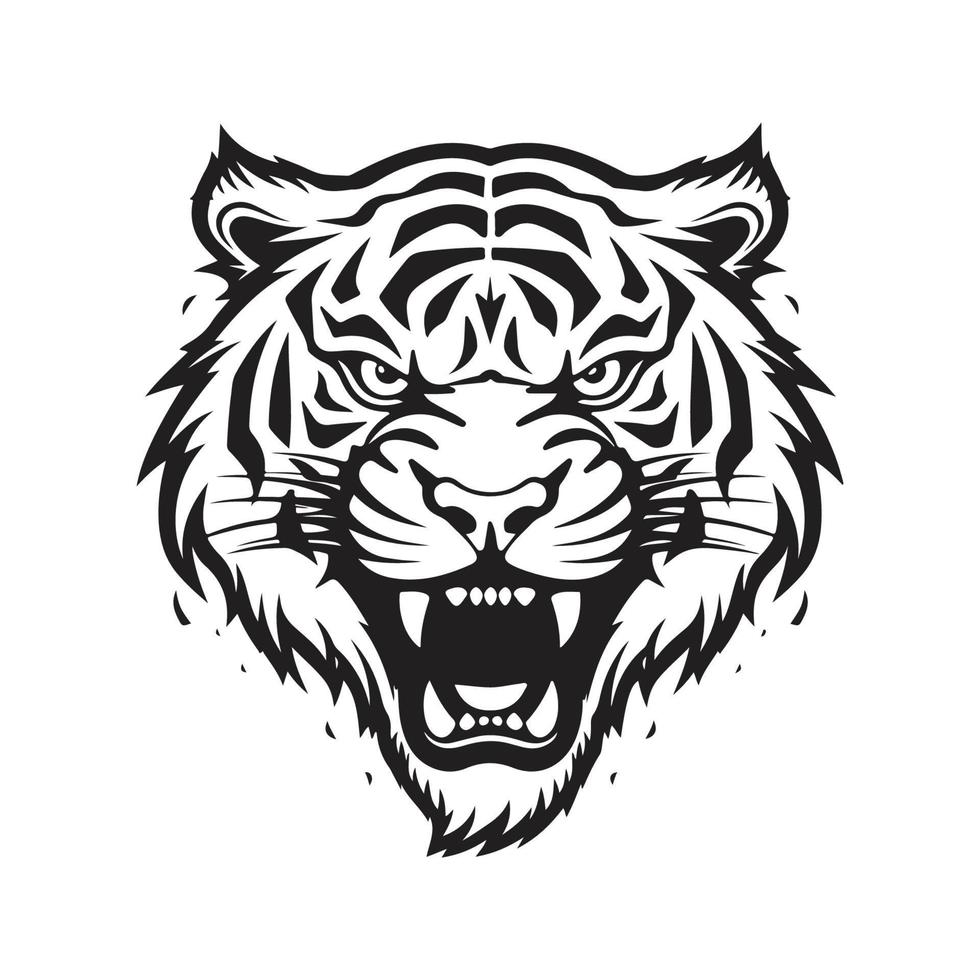 wütend Tiger, Logo Konzept schwarz und Weiß Farbe, Hand gezeichnet Illustration vektor