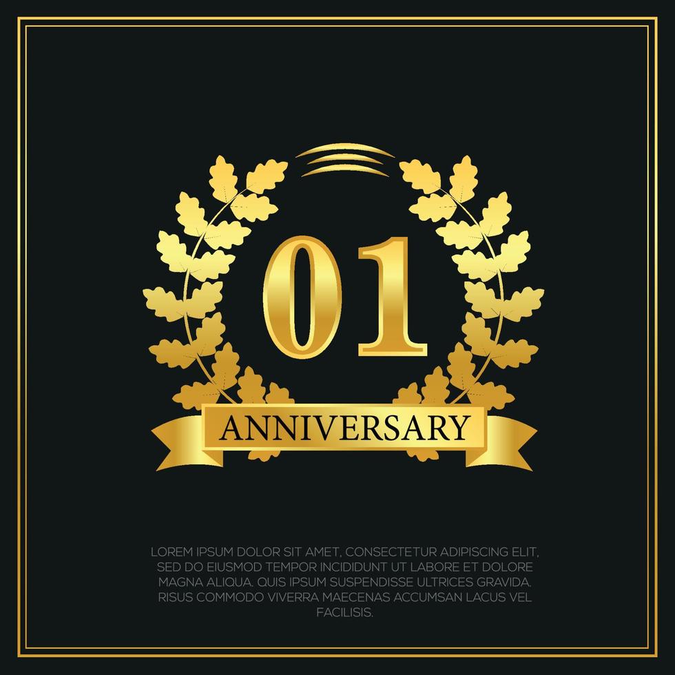 01 Jahr Jahrestag Feier Logo Gold Farbe Design auf schwarz Hintergrund abstrakt Illustration vektor